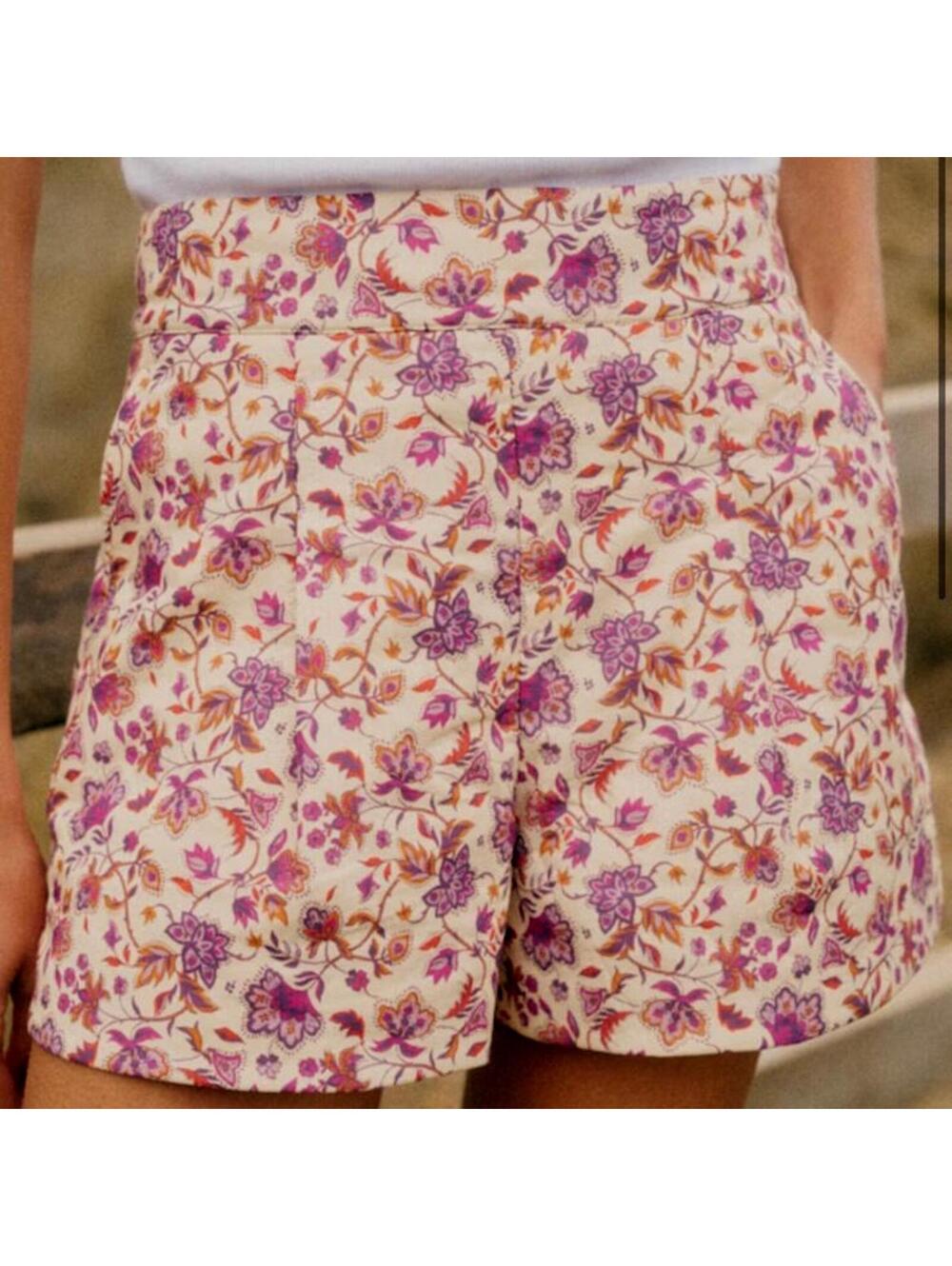 Sezane Carmen Quilted Shorts Nausica Floral Organic Cotton Women’s size 40 US M